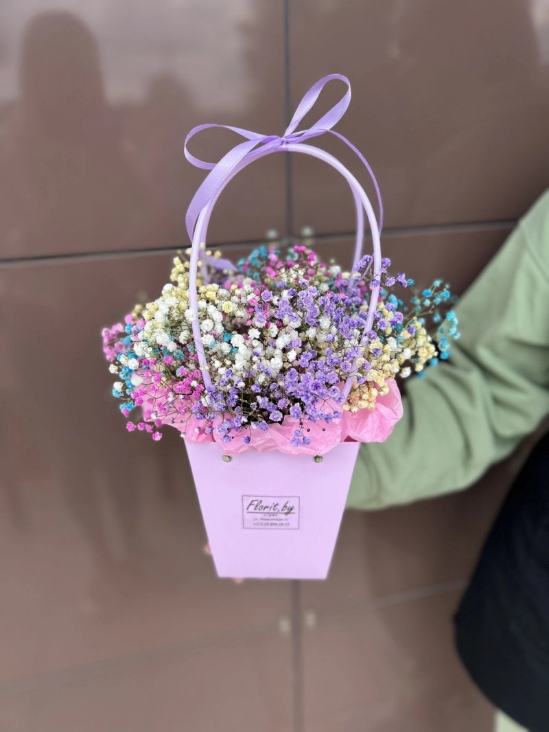 Композиция в сумочке | Сумка с гипсофилой